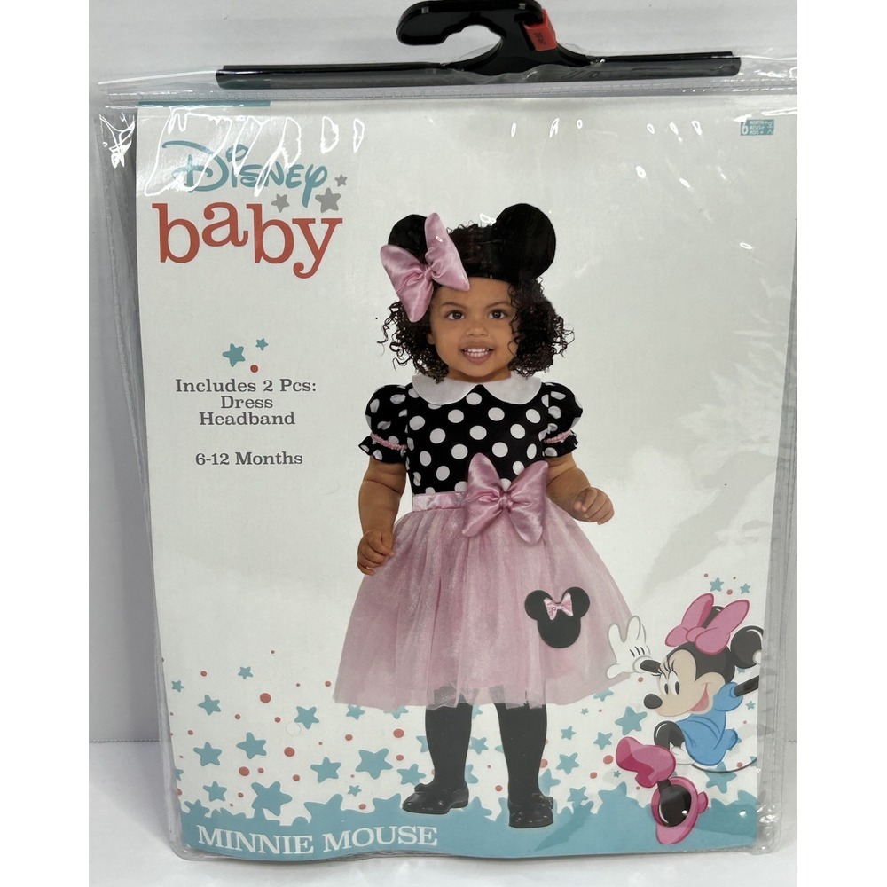 Disney Baby‎ Minnie Mouse Dress-Up Costume 6-12 Months Pink Dress + Headband New